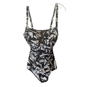 Miraclesuit One Piece Swimsuit Black White Ruched Summer Beach NO SIZE Read Me…